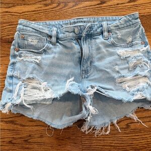 American Eagle Outfitters Women's Ripped Light Blue Jean Shorts